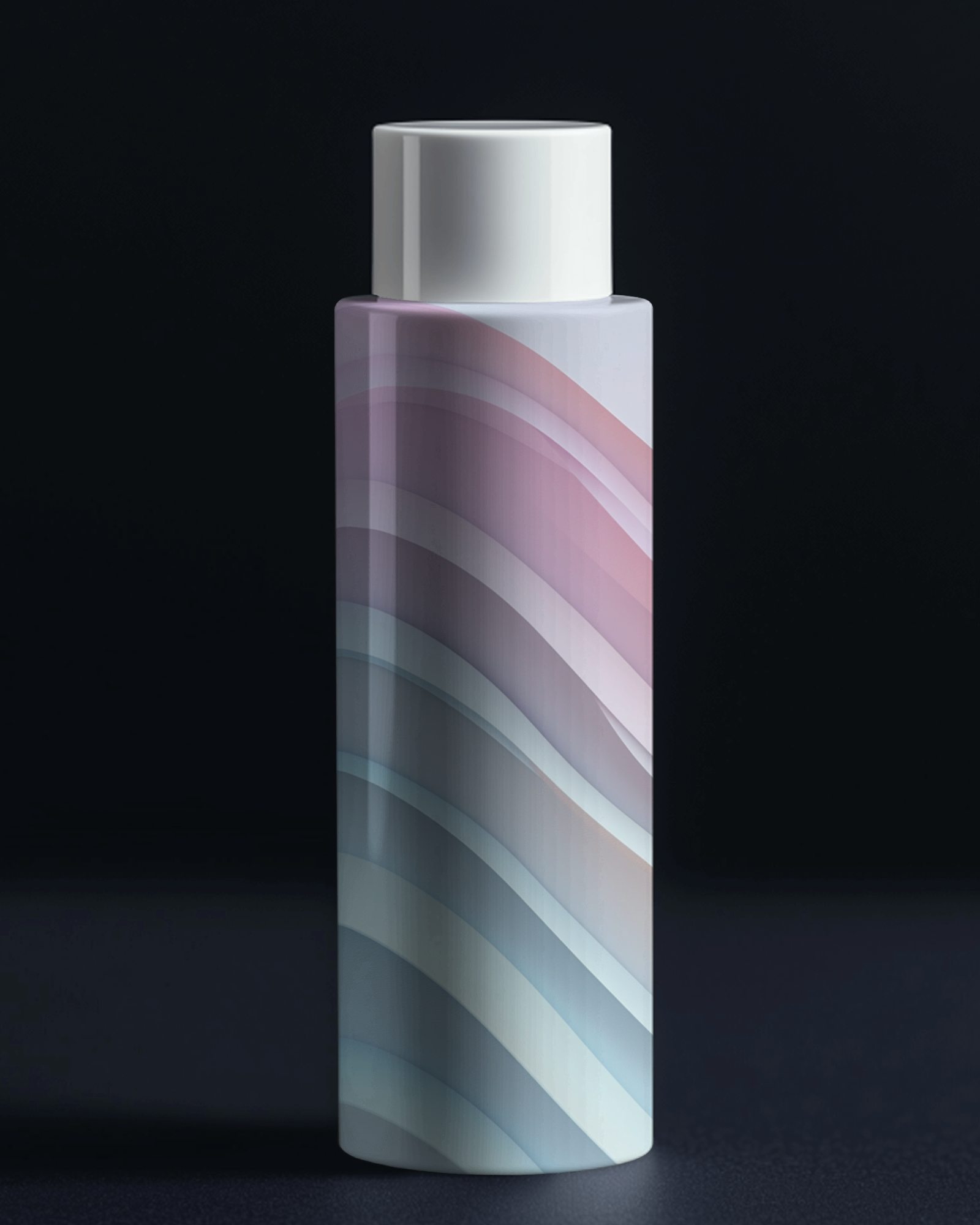 Luxury Cosmetic Bottle Mockup Tall White Container On Dark Background With Sleek And Modern Aesthetic