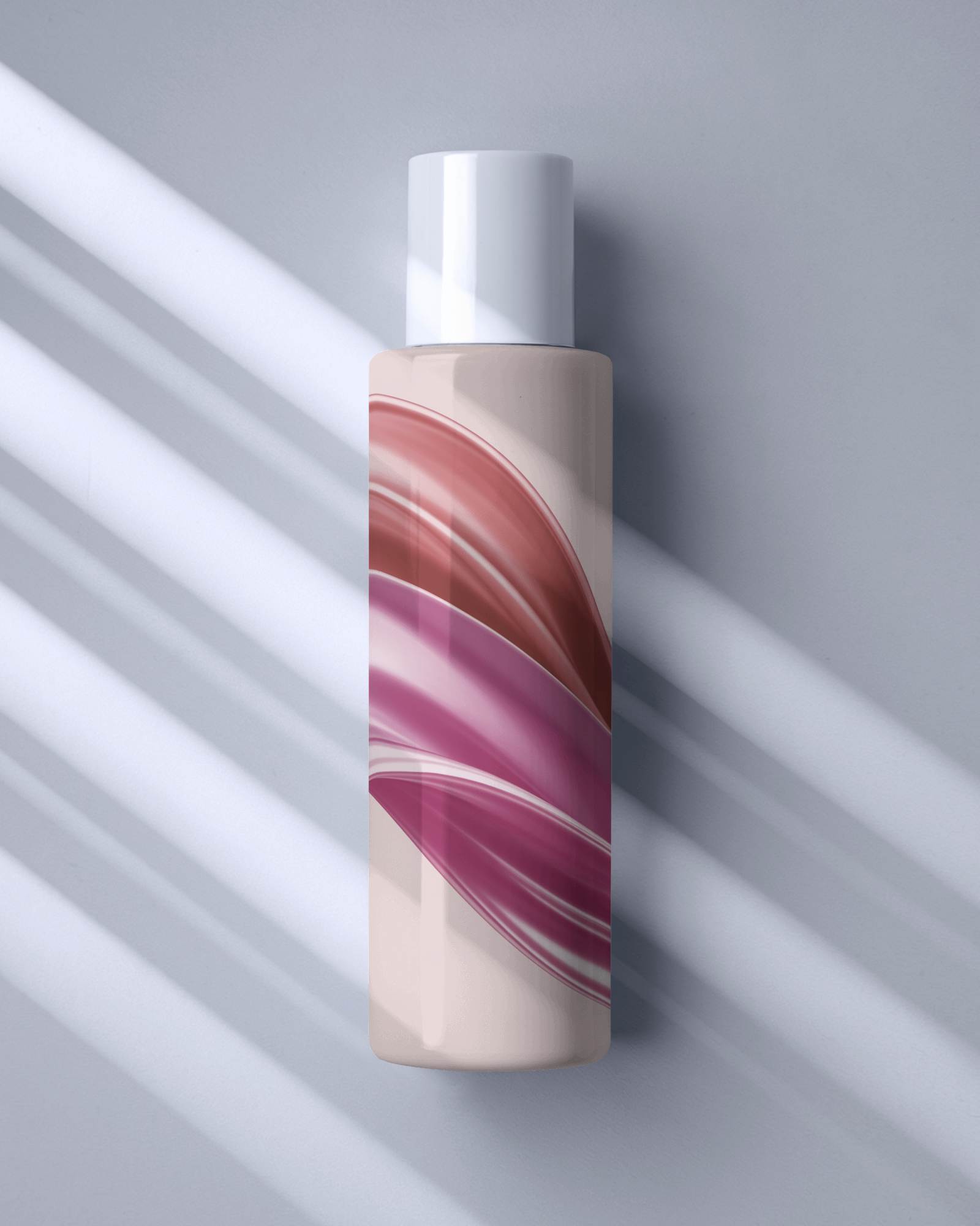 Luxury Cosmetic Bottle Mockup White Skincare Container On Soft Gray Background With Dramatic Lighting