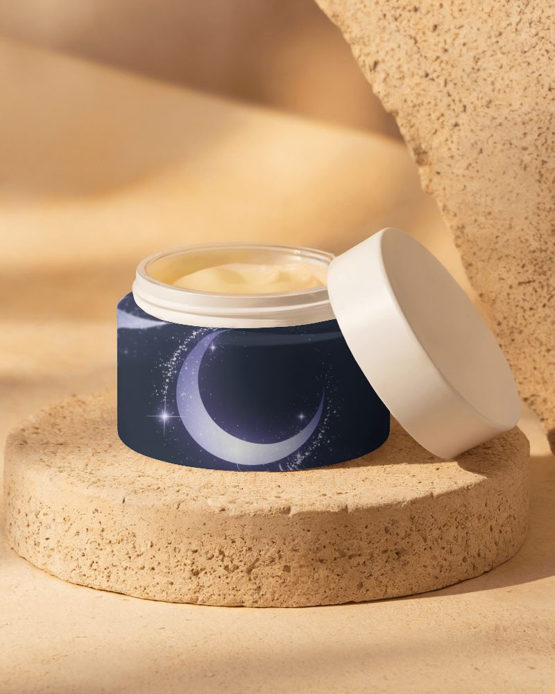 Premium Night Skincare Mockup Elegant Cosmetic Jar On Textured Beige Background