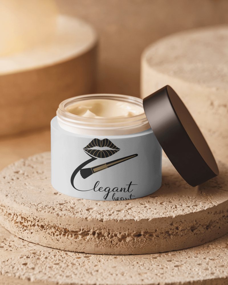 Sophisticated Cosmetic Jar Mockup Luxury Makeup Skincare Packaging On Textured Stone