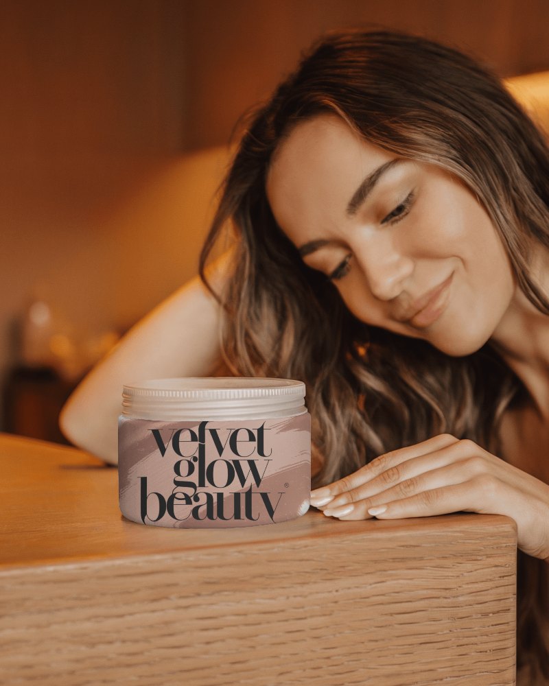 Natural Glow Skincare Mockup Stylish Woman With Luxury Beauty Cream Container