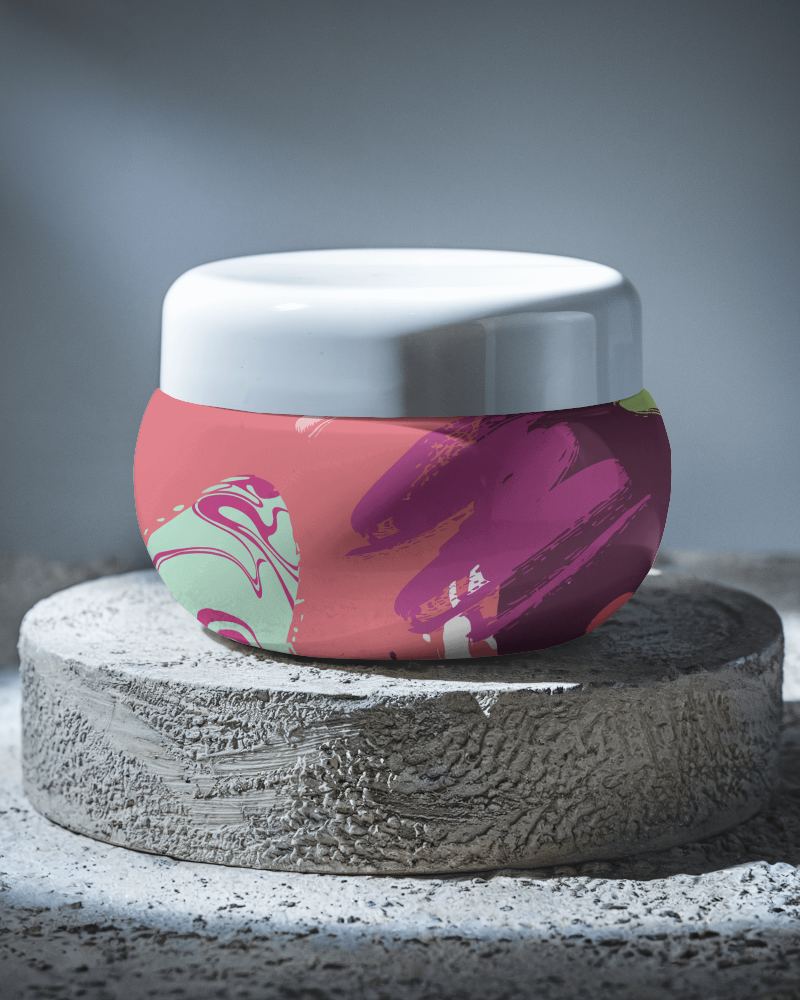 Open Cosmetic Jar Mockup Metallic Lid Reflecting Natural Light With Rich Green Cream Texture