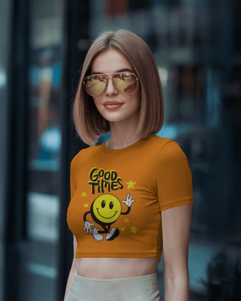 Urban Streetwear Crop Top Mockup Fashionable Female Model Wearing Sunglasses Modern City Backdrop Chic And Trendy 001
