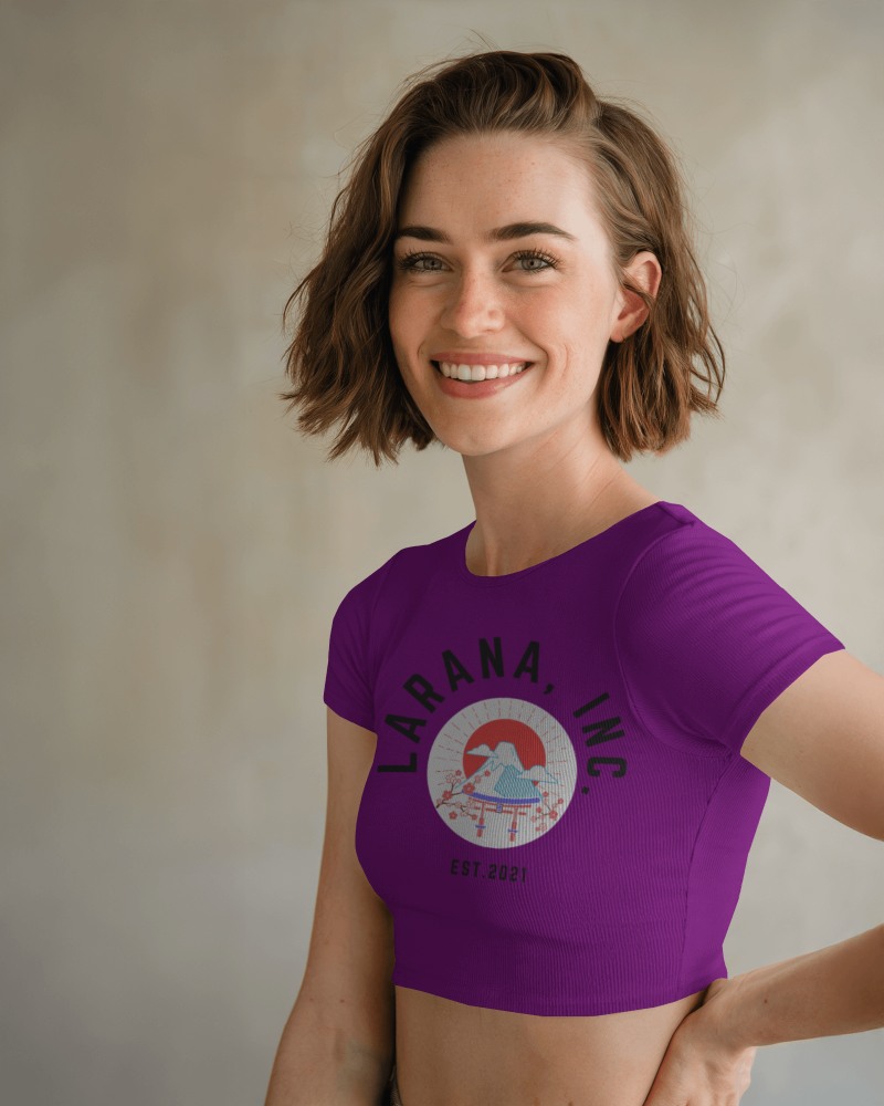 Minimalist Studio Crop Top Mockup Smiling Female Model Soft Natural Lighting Clean And Modern Aesthetic 010