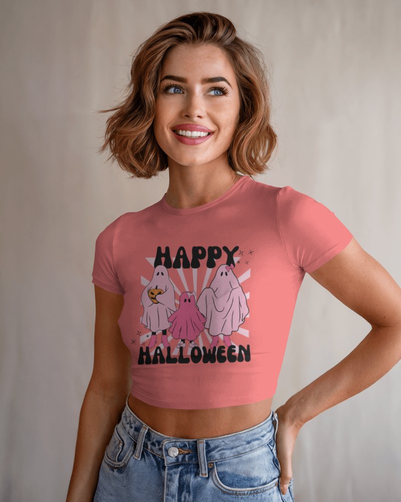 Bright Studio Crop Top Mockup Smiling Female Model In Denim Soft Natural Lighting Clean And Modern Aesthetic 011