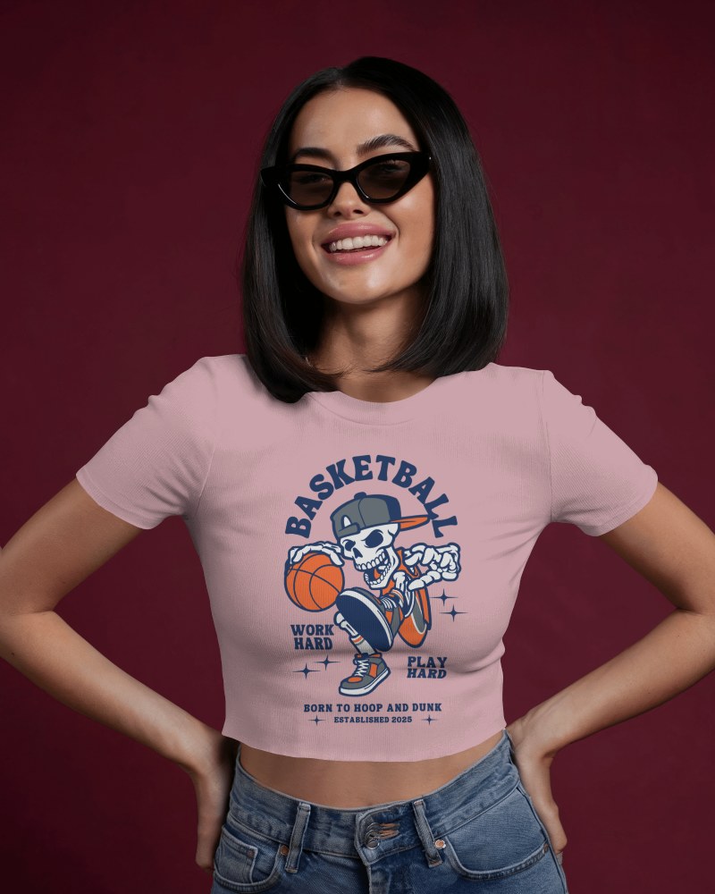 Cool Girl Crop Top Mockup Basketball Slogan Print Hip Hop Vibe Bold Illustration Modern And Trendy