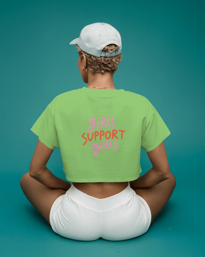 Lime Green Crop Top Mockup Empowering Typography Design Playful Handwritten Style Modern Feminism