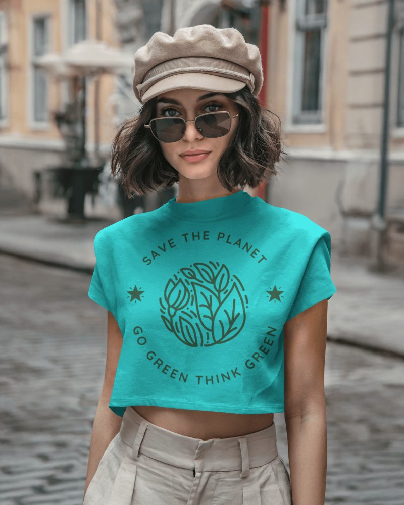 European Street Style Crop Top Mockup Trendy Female Model In Beret And Sunglasses Classy Urban Aesthetic Soft Muted Tones 003