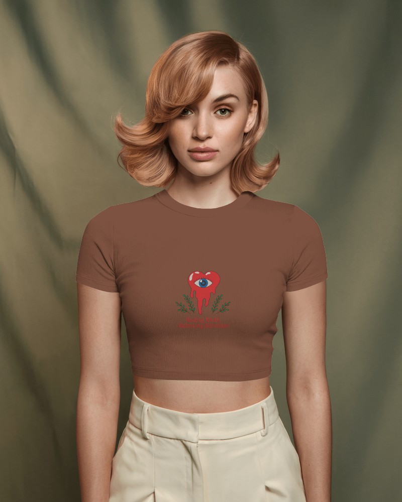Fashion Forward Crop Top Mockup Woman Showcasing Stylish And Sophisticated Look With Contemporary Vibes