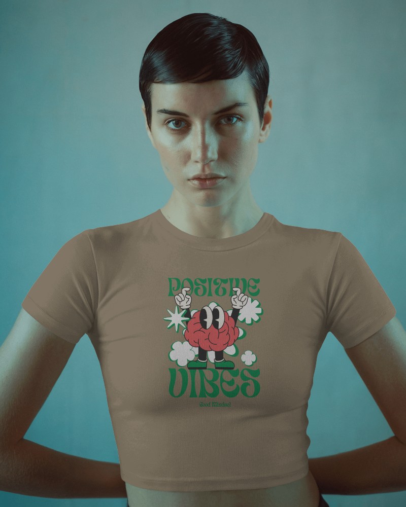 Mysterious And Edgy Crop Top Mockup With Intense Gaze Fashion Model And Studio Lighting For Premium Apparel Promotion