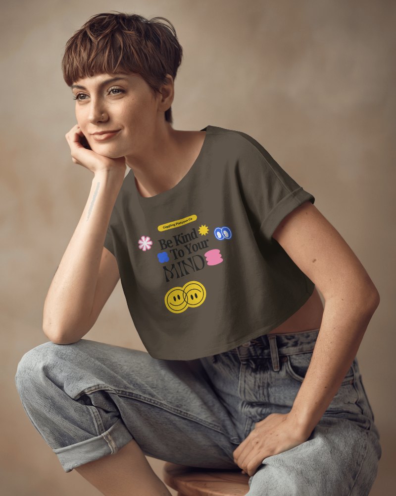 Stylish Crop Top Mockup Woman In Contemporary Casual Fashion With Bold Typographic Print