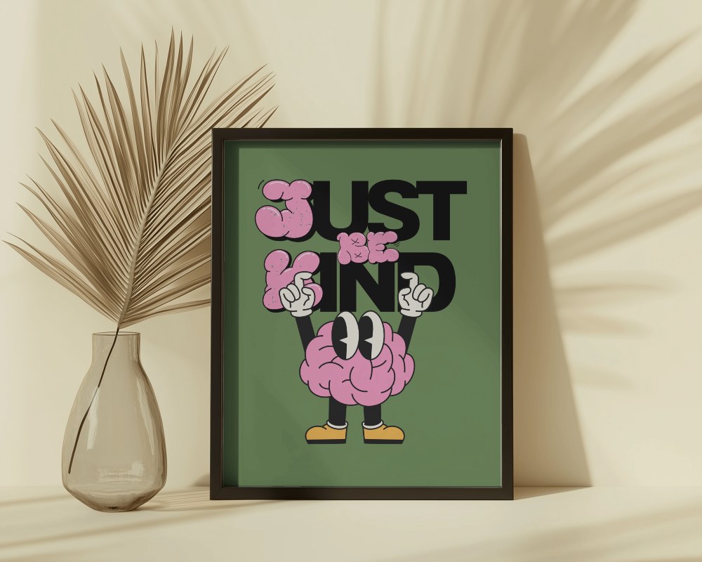 Dark Wooden Photo Frame Mockup With Vase And Plant