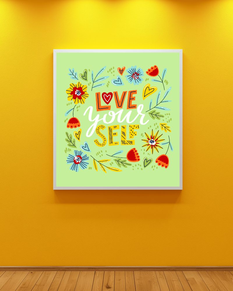 Vibrant Gallery Frame Mockup White Frame On Bold Yellow Wall With Wooden Floor And Spotlight Highlighting 0133