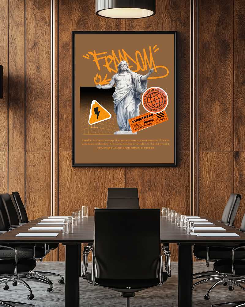 Executive Boardroom Frame Mockup Black Frame On Wood Paneled Wall Above Modern Conference Table Professional And Corporate Ambience 0135