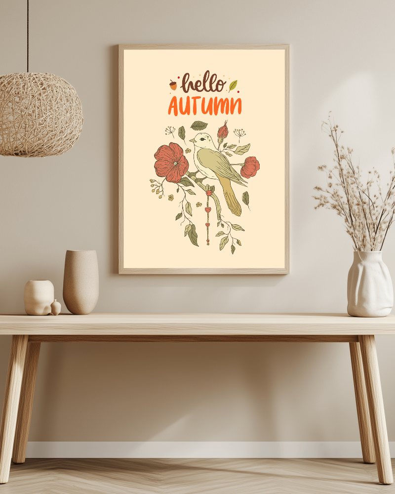 Minimalist Boho Interior Frame Mockup Light Wood Frame On Neutral Wall Above Wooden Console Table With Ceramic Vases And Dried Flowers Calm And Earthy Ambience 0136