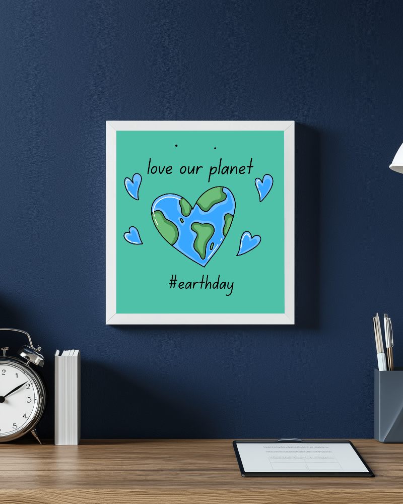 Elegant Office Frame Mockup White Frame On Deep Navy Wall With Wooden Desk Tablet Clock And Pens Modern And Sophisticated Workspace 0140