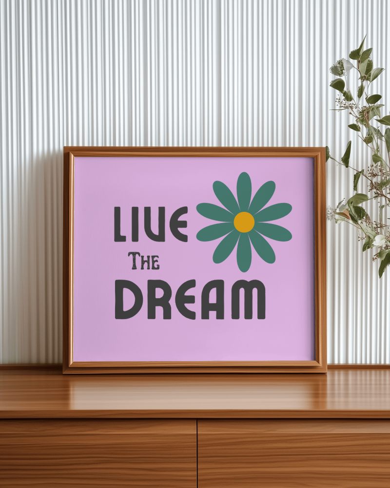 Horizontal Wooden Photo Frame Mockup On Desk With Striped Wall