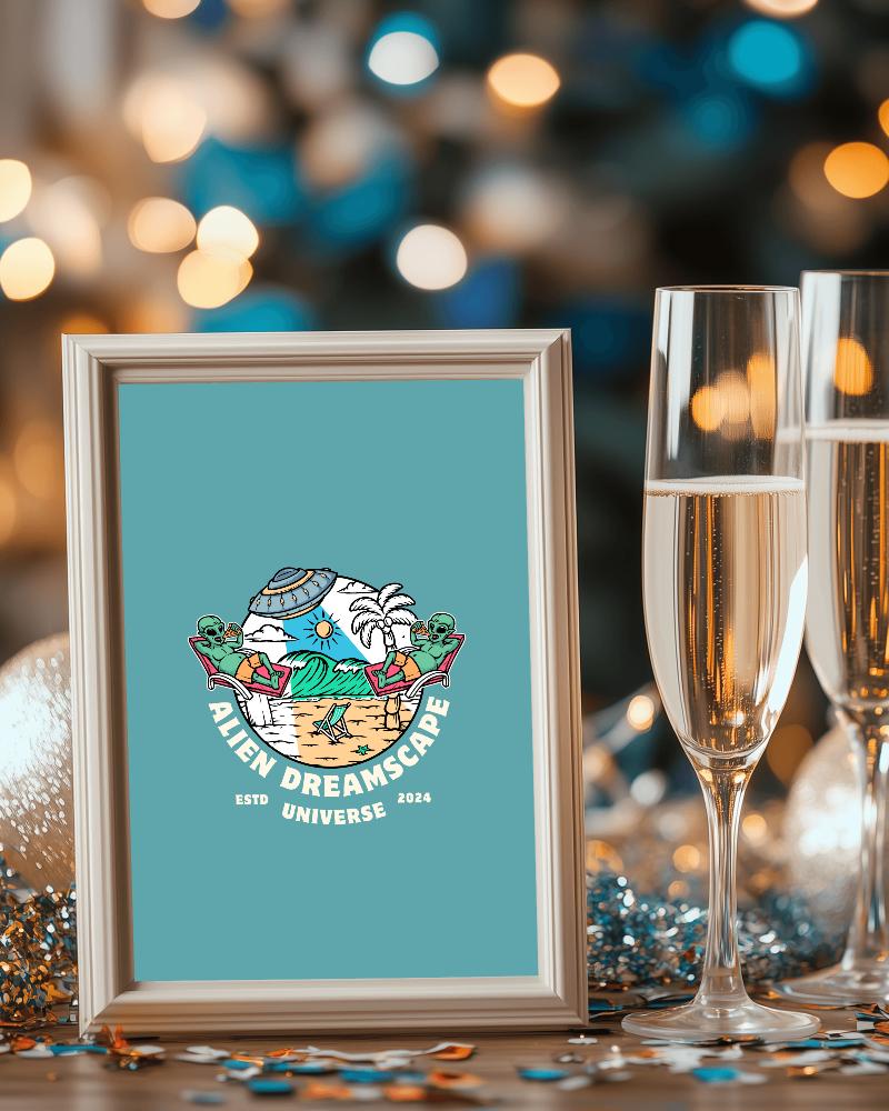 Festive Champagne Frame Mockup Cozy Bokeh Lights With Glasses Confetti And Holiday Celebration Atmosphere 063