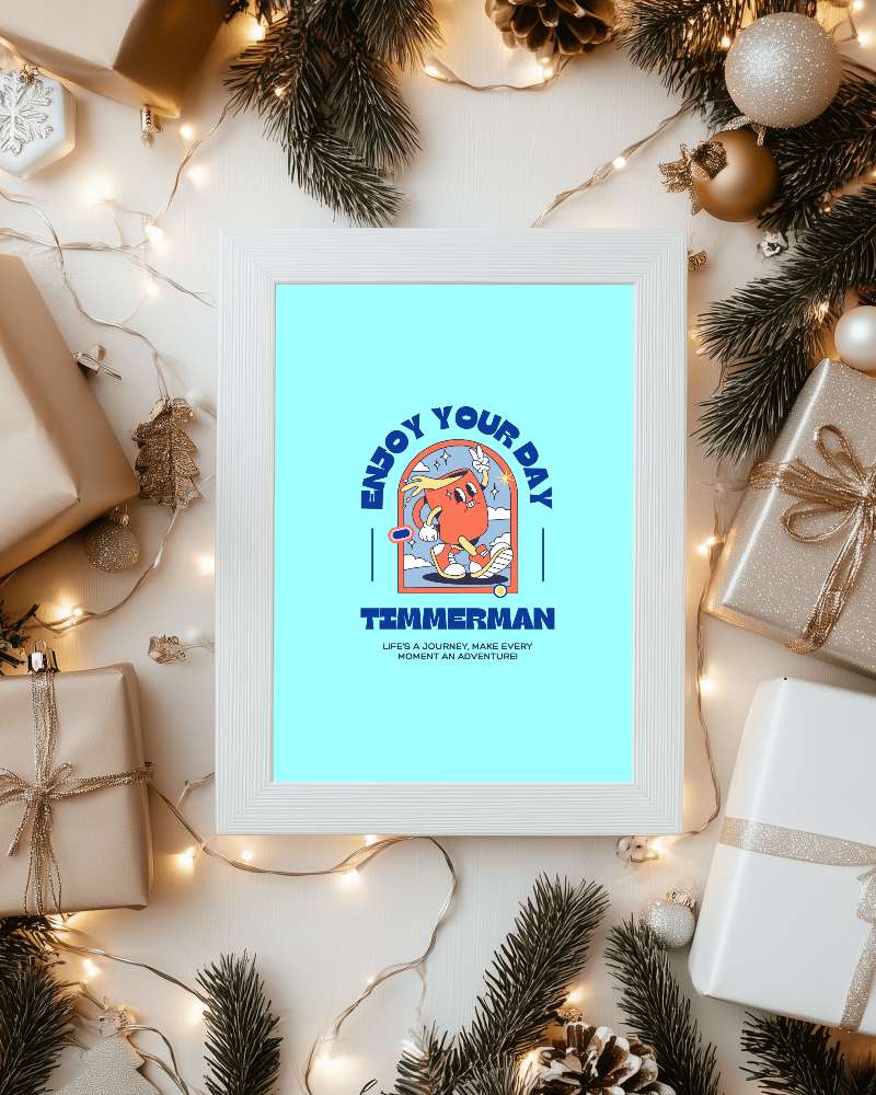 Christmas Gift Frame Mockup White Background With Golden Decorations Pine Branches And Fairy Lights Festive And Cozy Holiday Theme 065