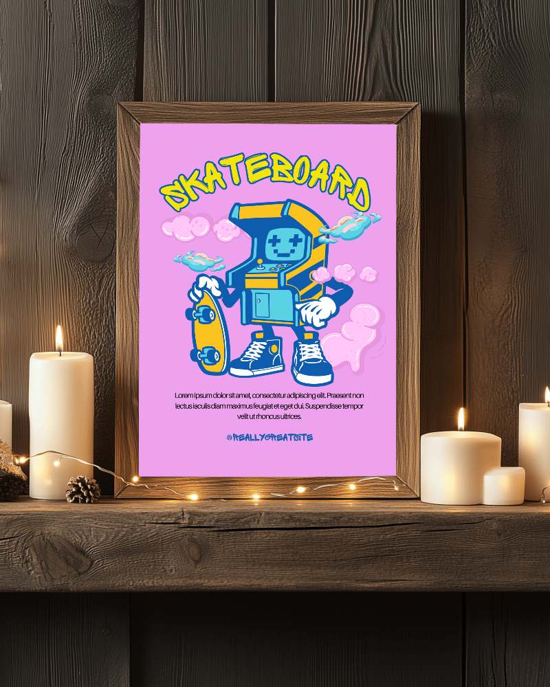 Rustic Cozy Frame Mockup Dark Wooden Background With Warm Candlelight And Fairy Lights Inviting And Festive Ambience 072