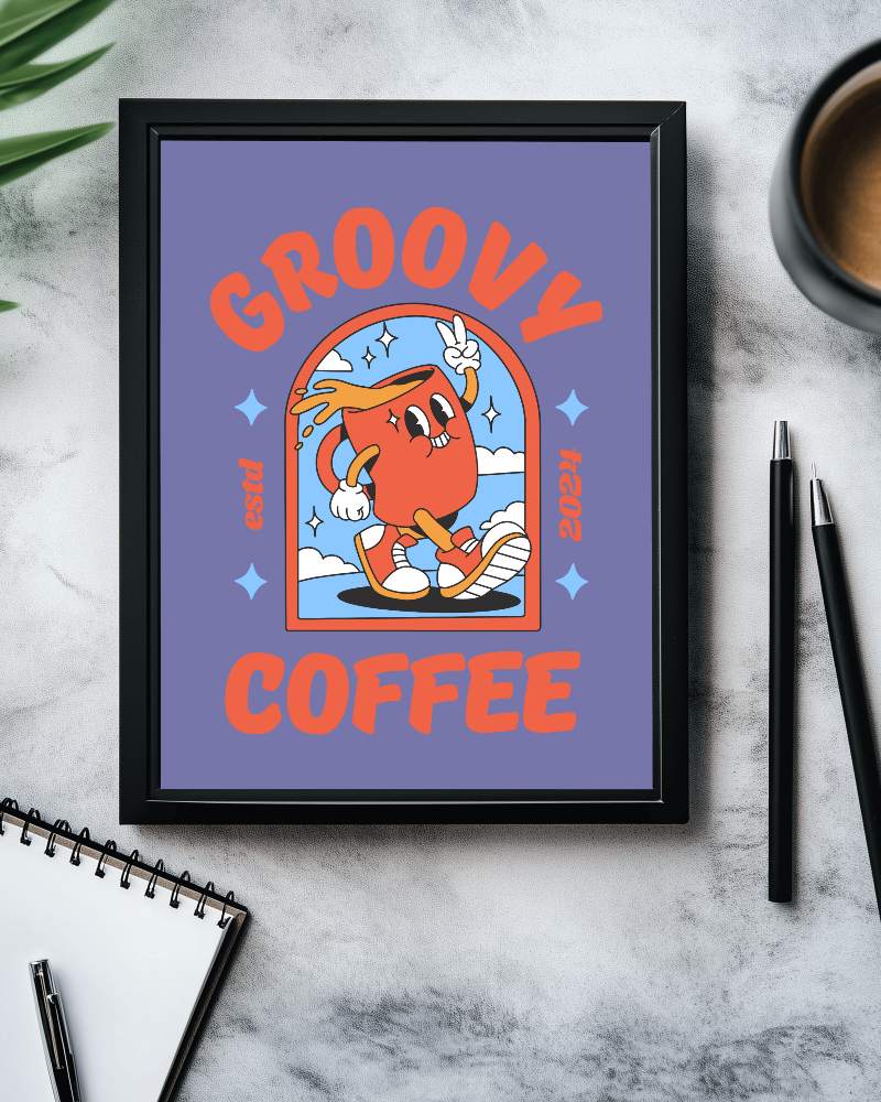 Modern Minimalist Frame Mockup Black Border On Marble Desk With Stationery And Coffee Elegant And Professional Ambience 073