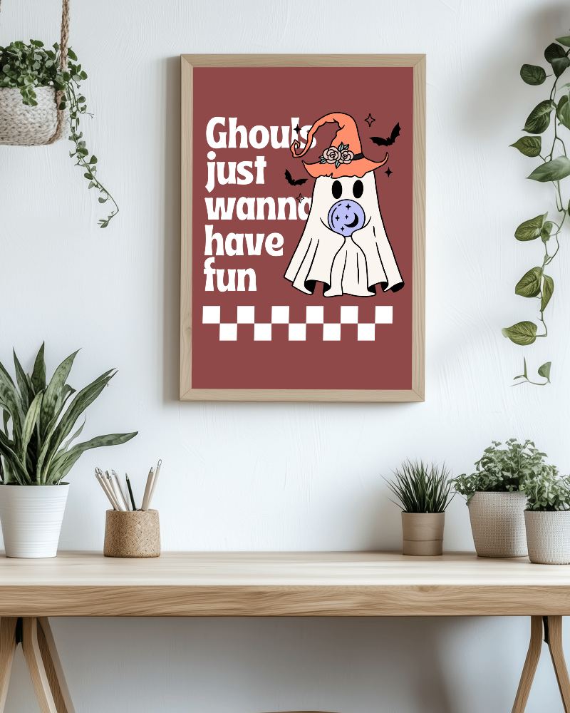 Scandinavian Inspired Frame Mockup Light Wood Border On White Wall With Natural Wooden Desk And Greenery Fresh And Minimalist Ambience 075