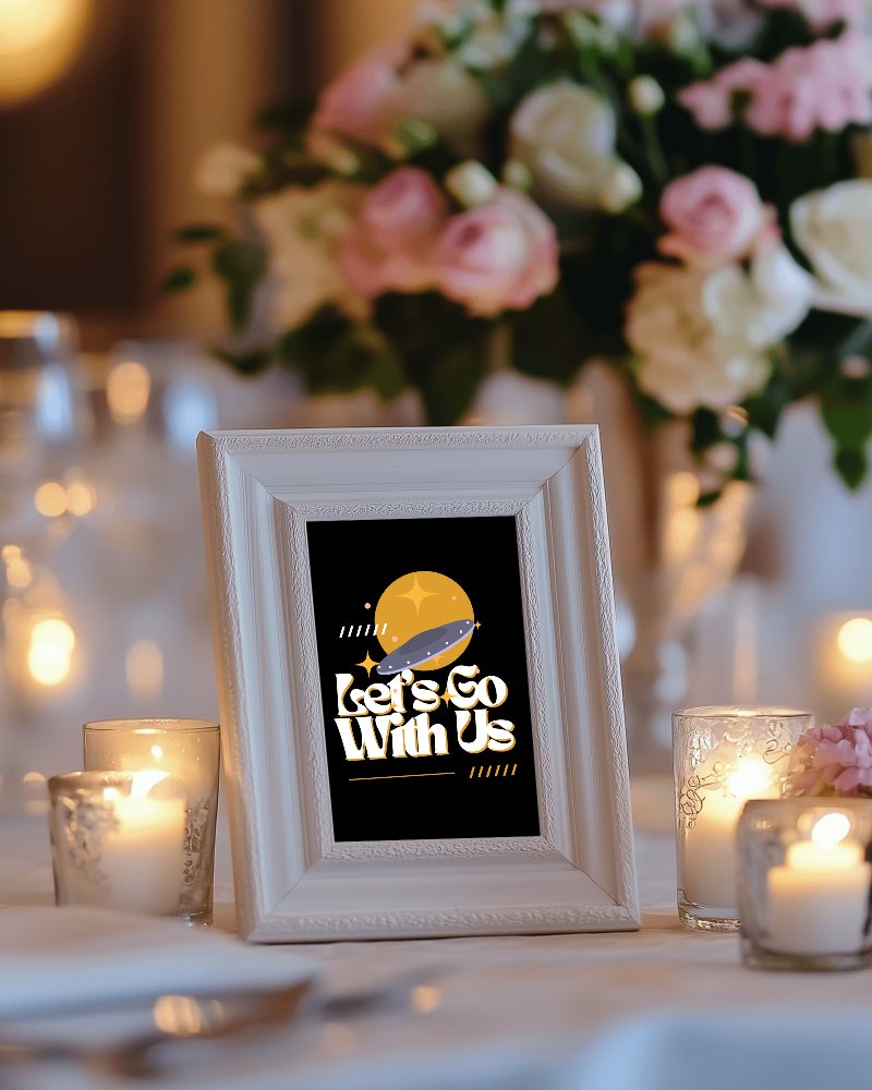 Elegant Wedding Table Frame Mockup White Ornate Border With Candlelight And Roses Romantic And Luxurious Ambience 076