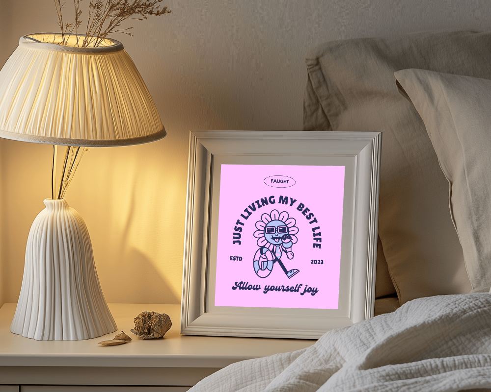 Cozy Bedroom Frame Mockup On Bedside Table Elegant Home Decor With Warm Tones And Lamp 081