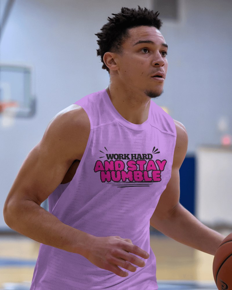 Lavender Basketball Jersey Mockup Player Dribbling Ball Indoor Court