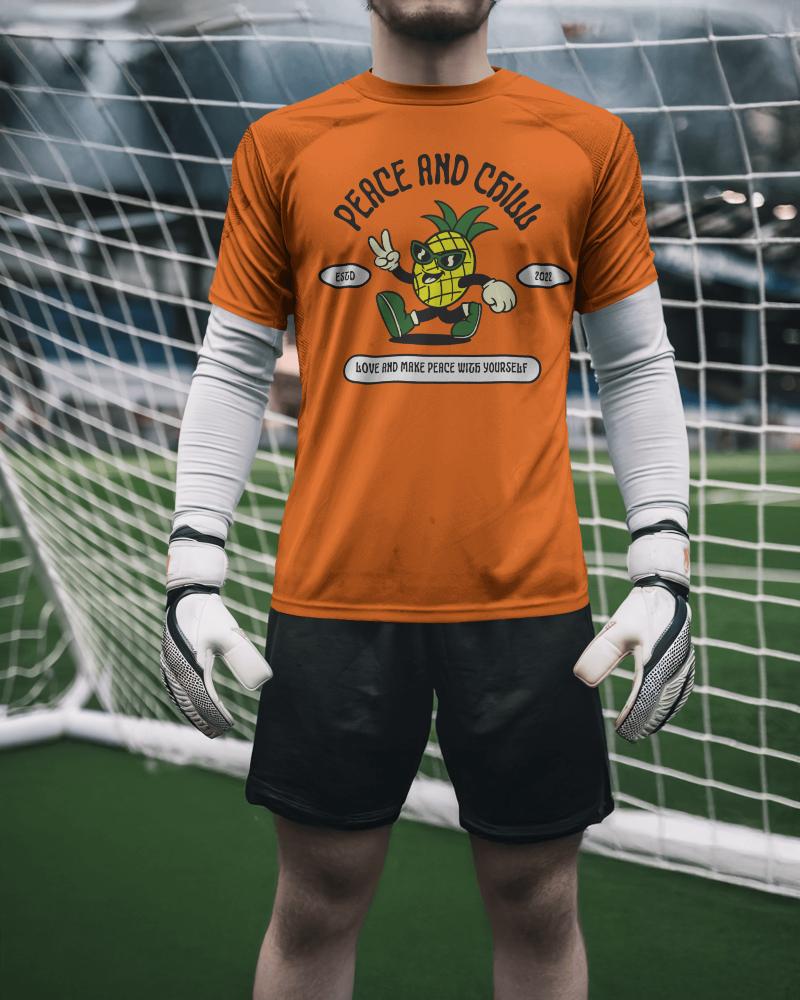 Spirited Football Jersey Mockup Male Athlete With Fun Slogan Emblazoned Under Cool Shadows