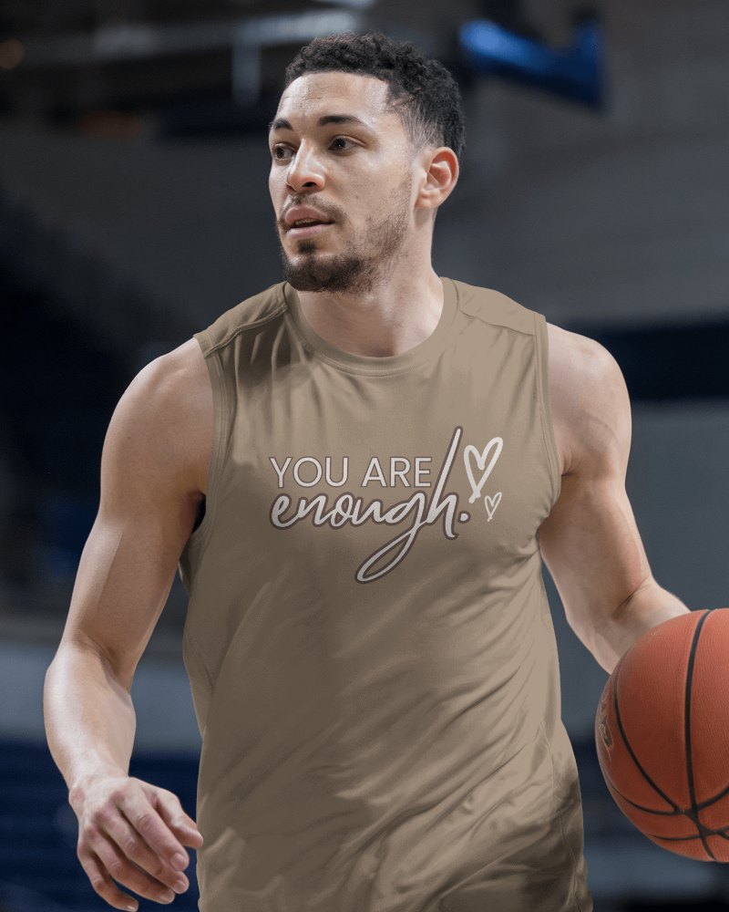 Basketball Court Jersey Mockup With Empowering Quote You Are Enough On Male Athlete