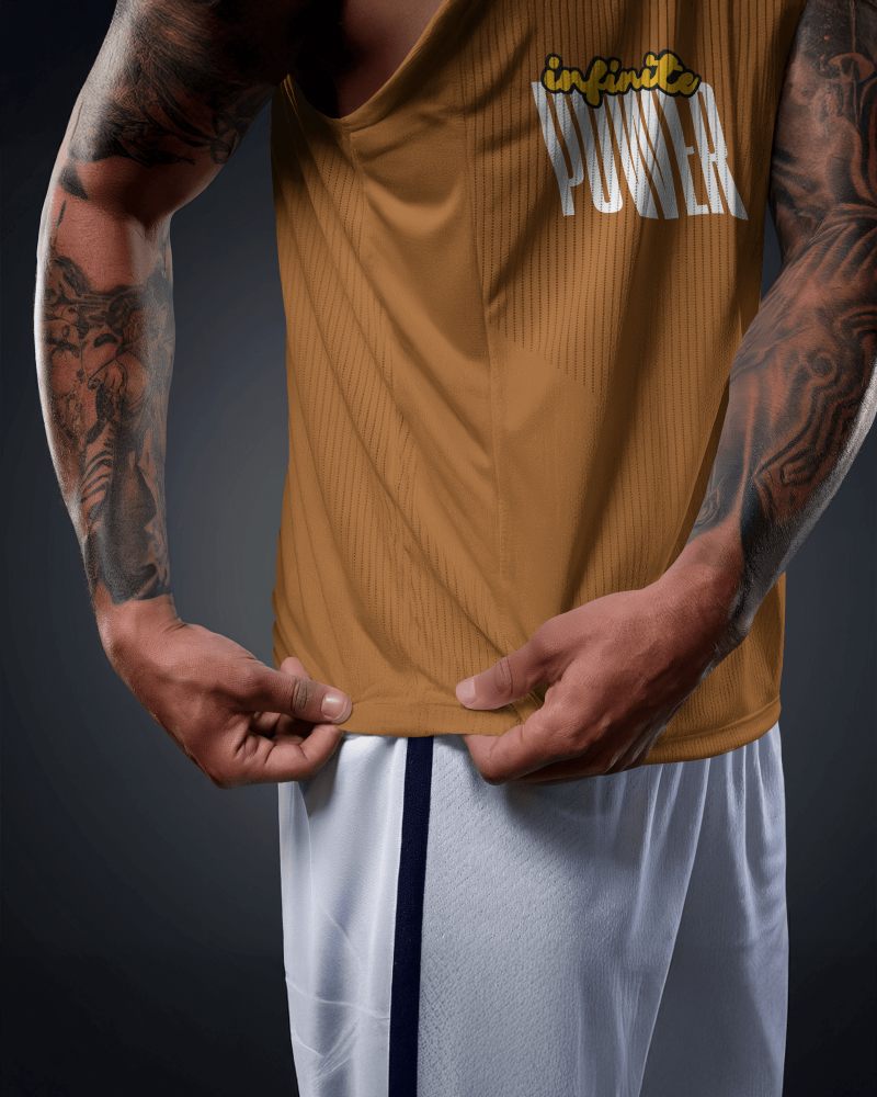 Bold Infinite Power Jersey Mockup Male Athlete With Tattooed Arms And Football Sportswear