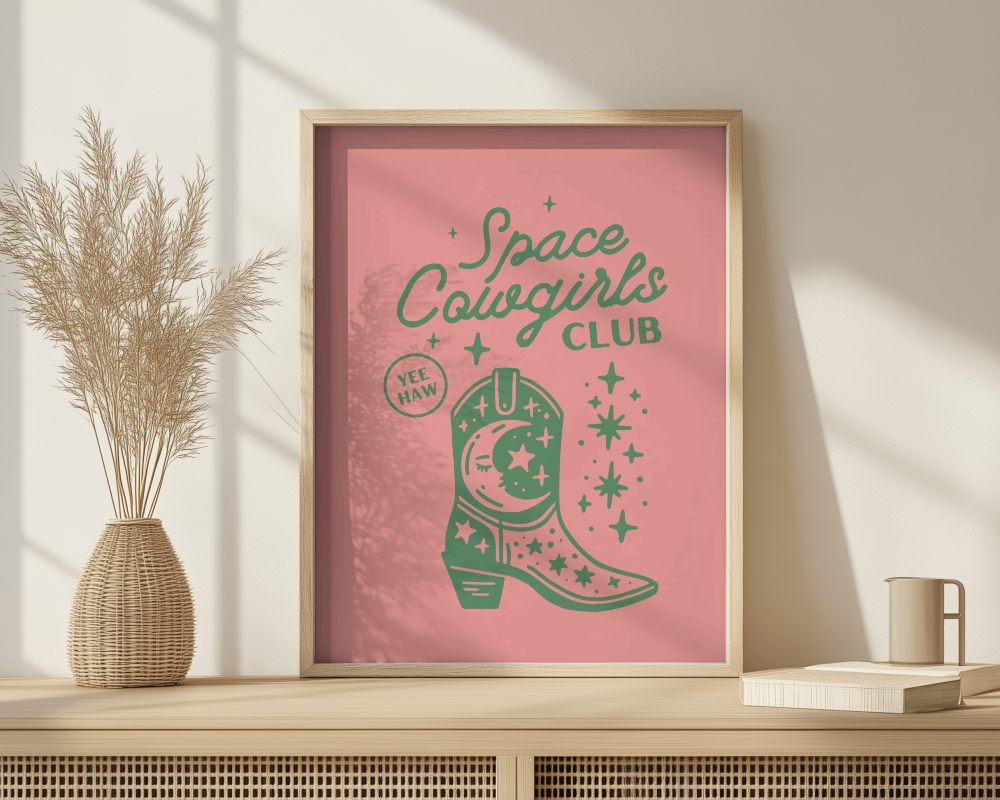 Light Wooden Photo Frame Mockup On Dresser With Dried Flower Vase