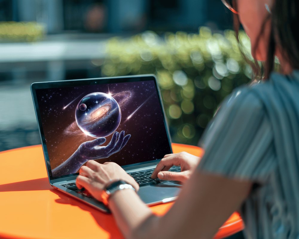 Outdoor Lifestyle Macbook Mockup User Typing With Green Background