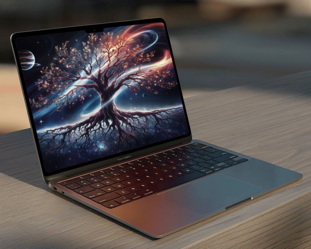 Modern Macbook Mockup Sleek Design Natural Light On Wooden Table