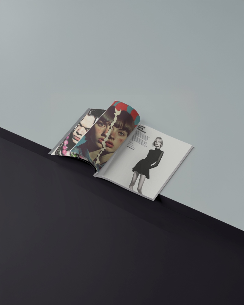 Stylish Magazine Mockup Open Book Display With Trendy Fashion Layout And Artistic Design