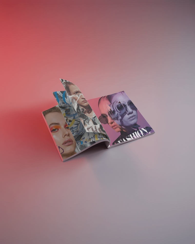 Luxury Print Magazine Mockup Open Layout Featuring Avant Garde Fashion Spread And Modern Design