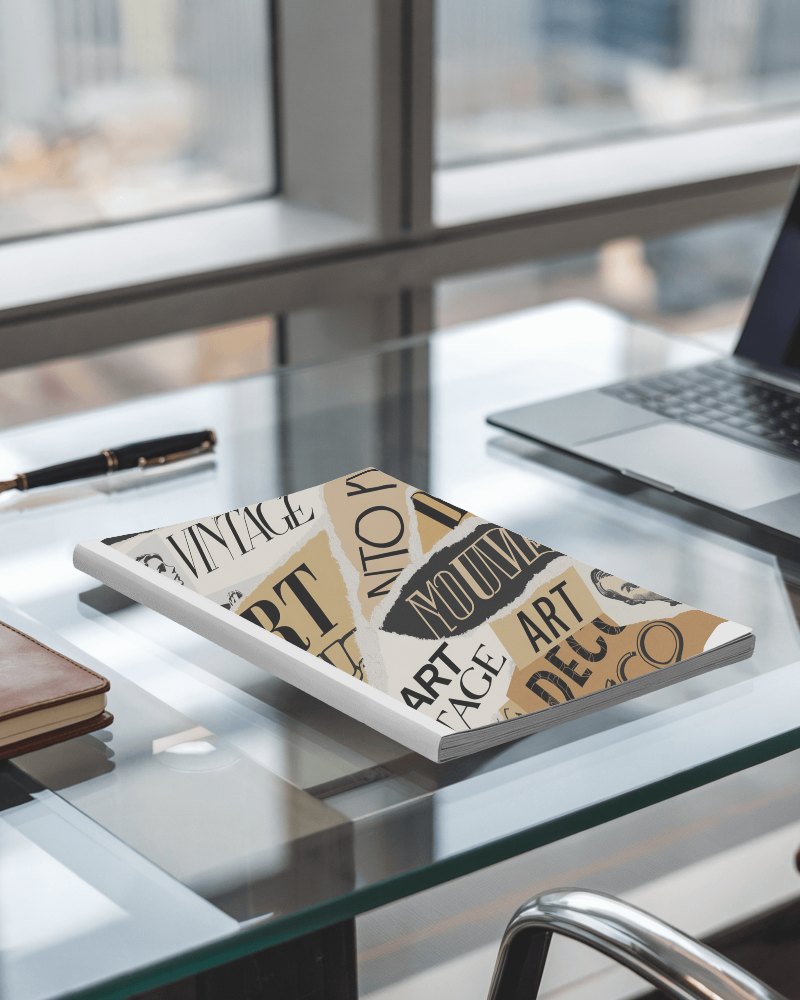 High End Magazine Mockup Trendy Art Nouveau Design On Glass Table