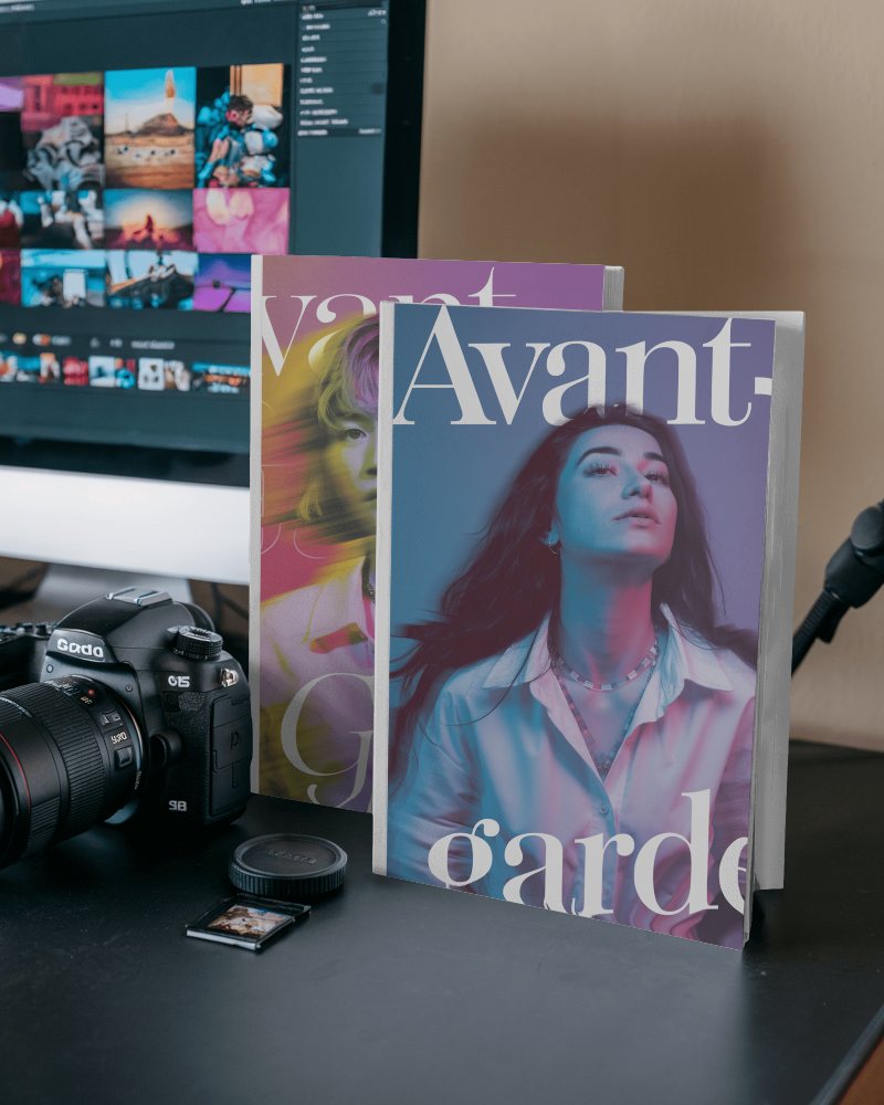 Studio Desk Magazine Mockup Creative Photography And Design Elements In Frame