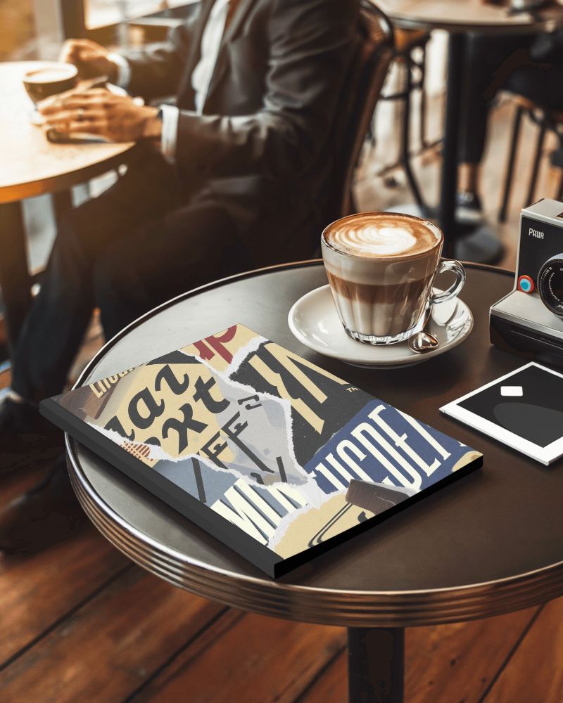 Cafe Table Magazine Mockup Stylish Editorial Design Beside Latte And Vintage Camera
