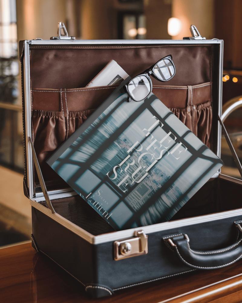 Elite Business Magazine Mockup Stylish Publication In Executive Leather Case With Accessories