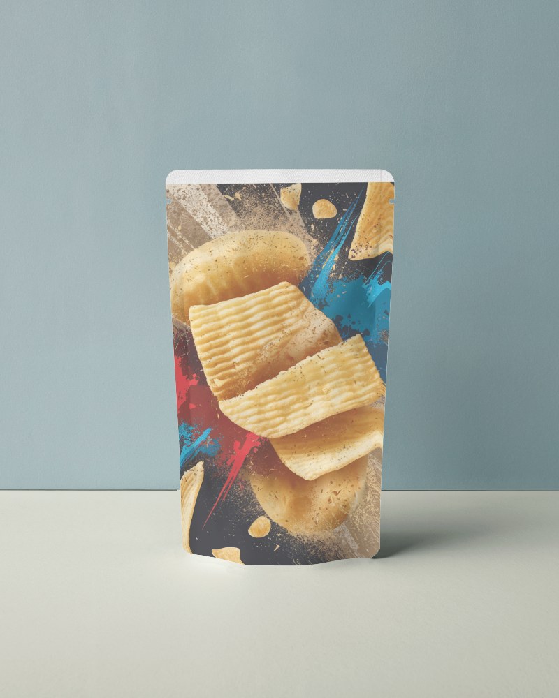 Modern Stand Up Pouch Mockup Matte Packaging With Soft Lighting And Muted Green Backdrop