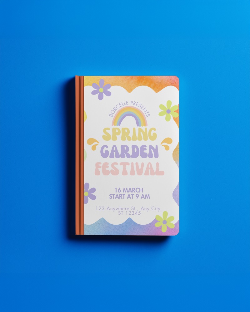 Notebook Mockup Top View Hardcover Notebook On Bright Blue Background Clean And Minimal Design Presentation 022