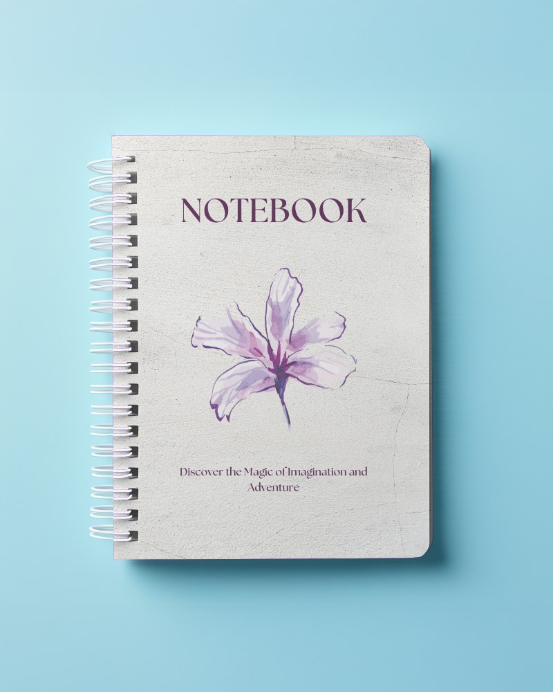 Spiral Notebook Mockup Top View White Cover On Sky Blue Background Rounded Corners Clean And Modern Stationery Presentation 024
