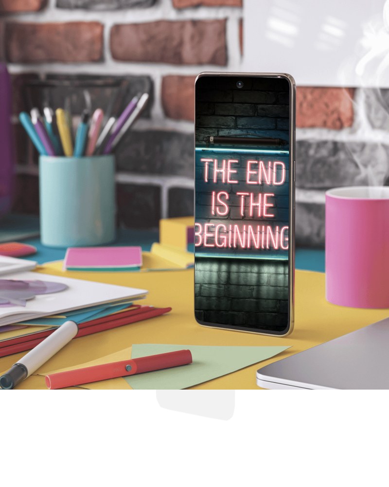 Creative Desk Smartphone Mockup With Colorful Stationery And Steaming Coffee Mug