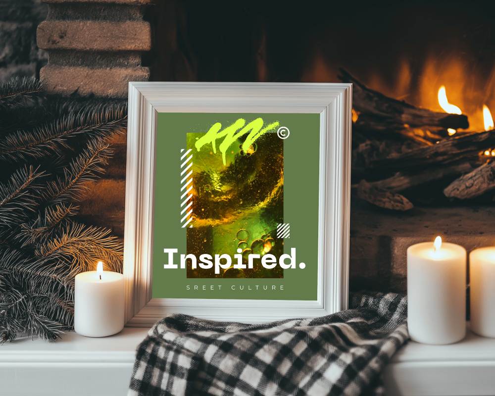Rustic Fireplace Frame Mockup With Candles And Pine Branches Cozy Winter Holiday Atmosphere 0128