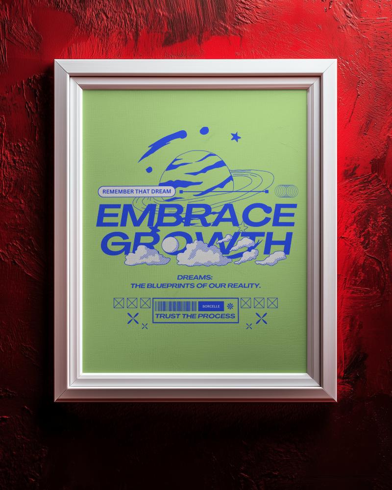 Vibrant Red Wall Square Art Frame Mockup Inspirational Quote Embrace Growth