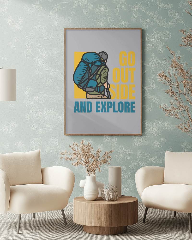 Travel Motivation Frame Mockup Go Outside Quote Stylish Room Decor