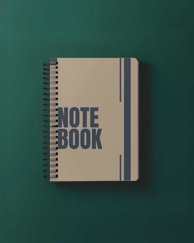Spiral Bound Notebook Mockup Top View On Deep Green Background Modern And Sleek Stationery Presentation 0011