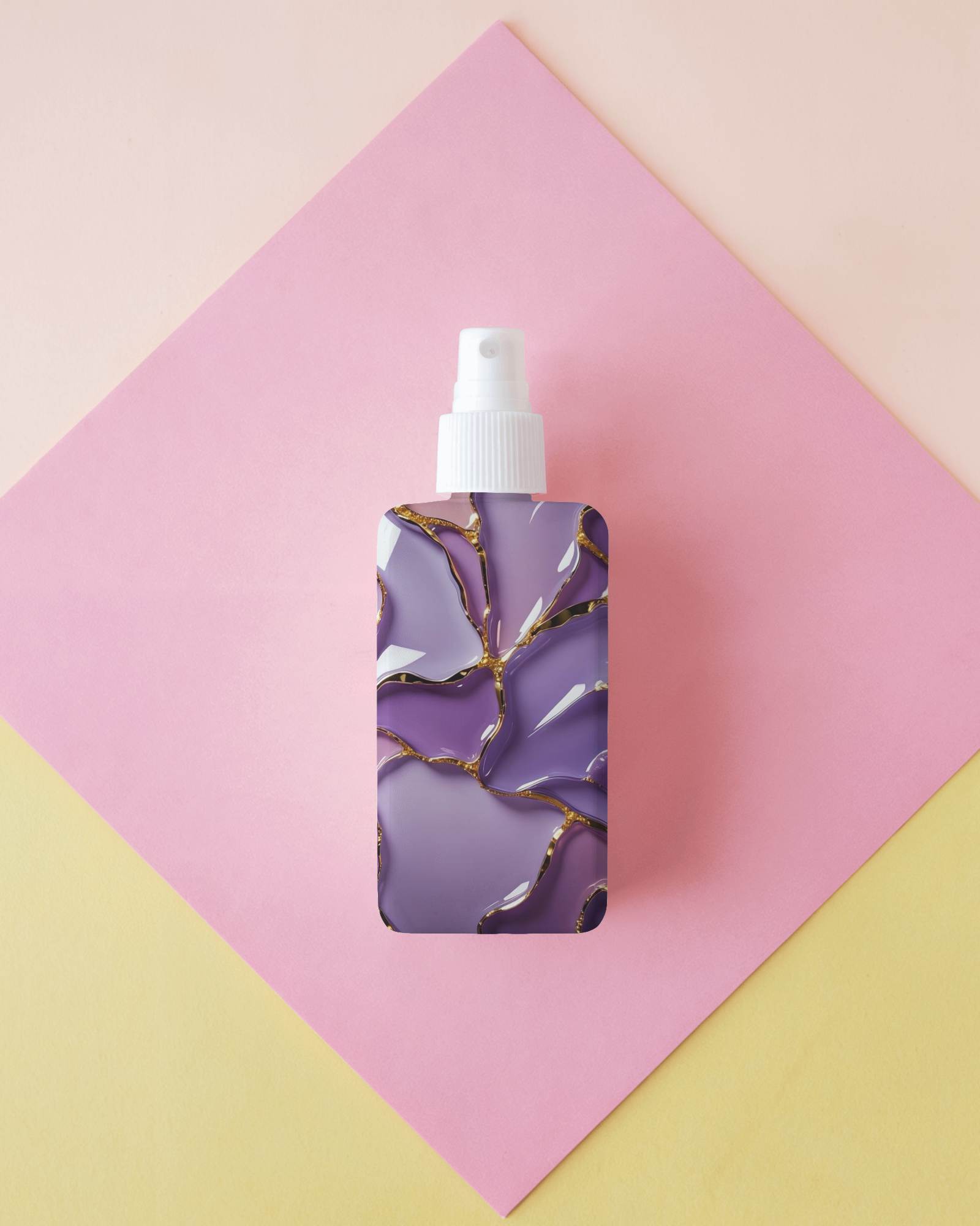 Minimalist Spray Bottle Mockup On Pastel Pink And Yellow Background Clean And Modern Cosmetic Packaging